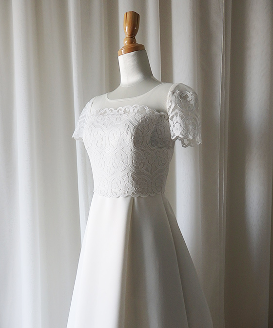 袖＆ヨークシースルーAラインドレス