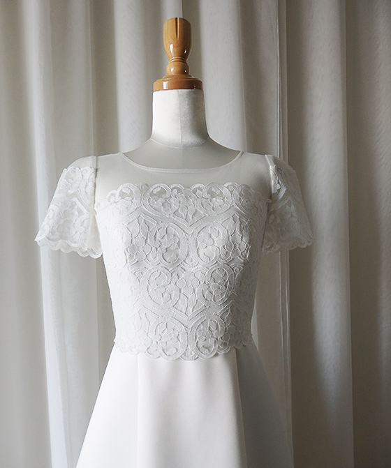 袖＆ヨークシースルーAラインドレス