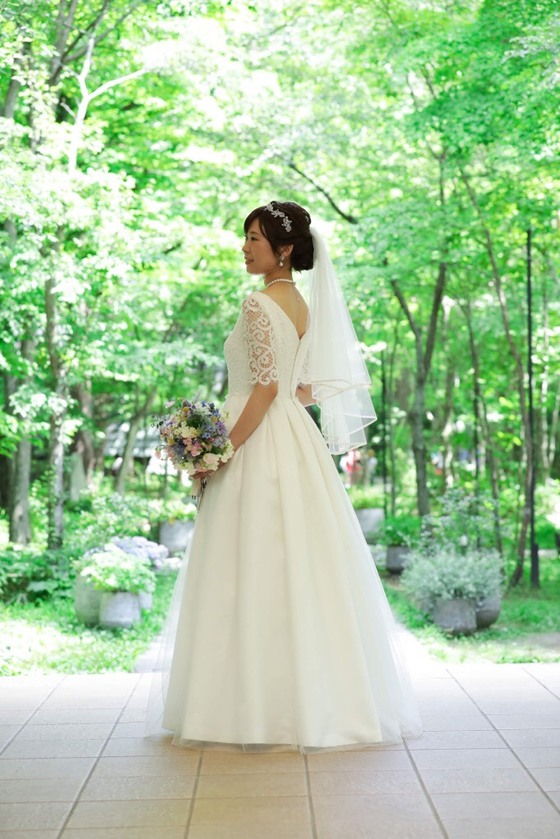 ラウンドネック半袖　タックギャザードレス